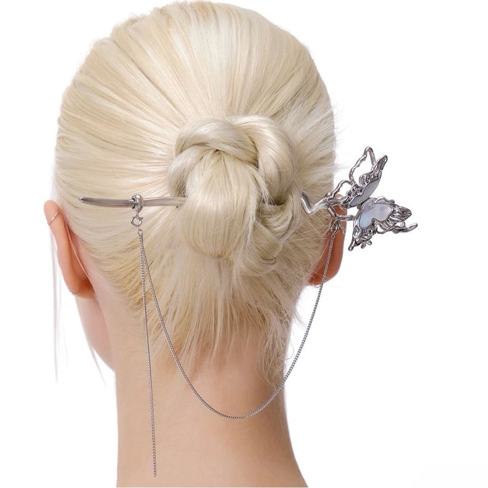 Elegant Silver white butterfly pearls and diamonds Hairpin.